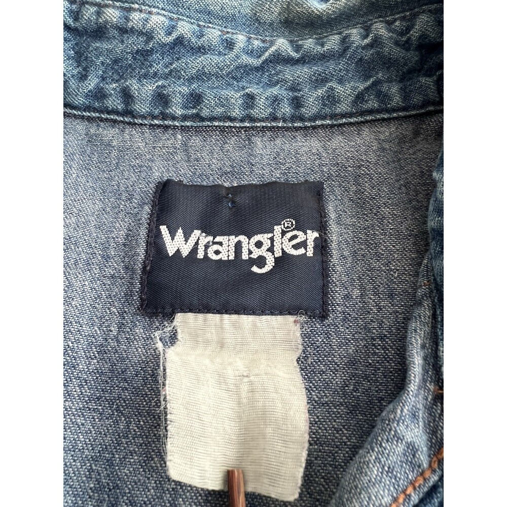 Wrangler Long Sleeve Dark Wash Denim Snap Work Shirt Western Cowboy Vintage XL - Picture 6 of 6